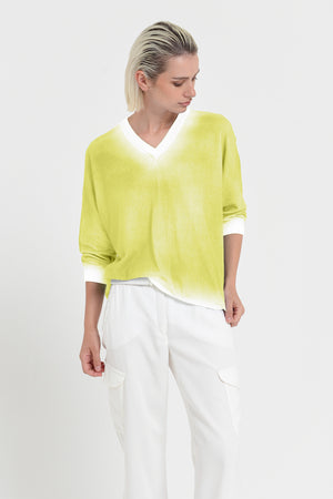 Anna V-Neck Knit in Spray Art - Lime