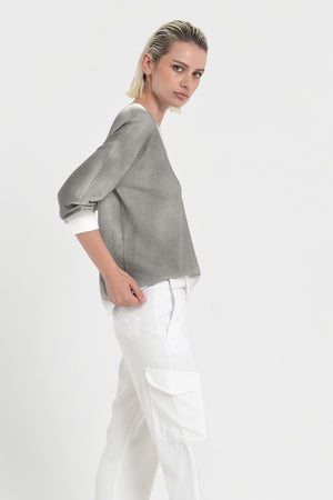 Anna V-Neck Knit in Spray Art - Dolphin