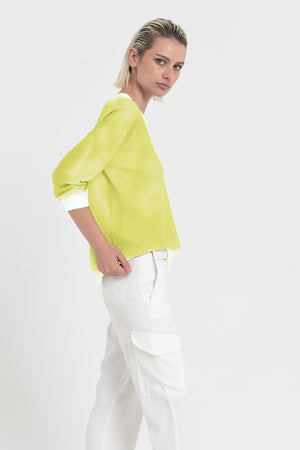 Anna V-Neck Knit in Spray Art - Lime