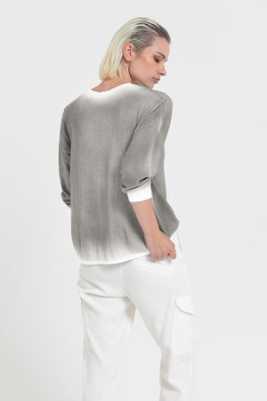 Anna V-Neck Knit in Spray Art - Dolphin