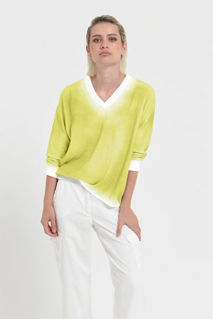 Anna V-Neck Knit in Spray Art - Lime