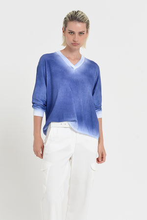 Anna V-Neck Knit in Spray Art - Pacific