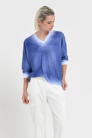 Anna V-Neck Knit in Spray Art - Pacific