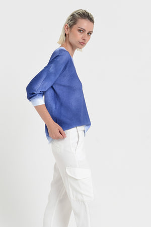 Anna V-Neck Knit in Spray Art - Pacific