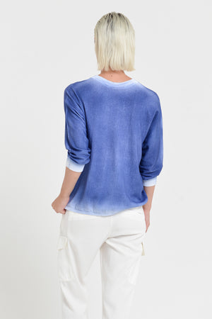 Anna V-Neck Knit in Spray Art - Pacific