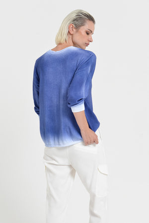 Anna V-Neck Knit in Spray Art - Pacific