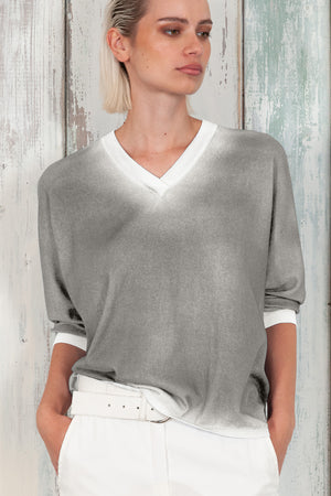 Anna V-Neck Knit in Spray Art - Dolphin
