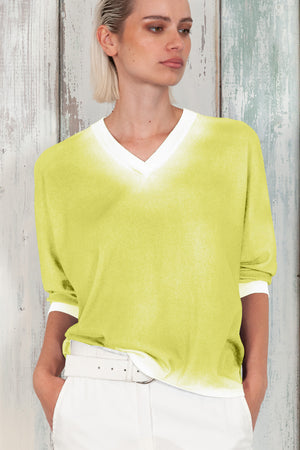 Anna V-Neck Knit in Spray Art - Lime