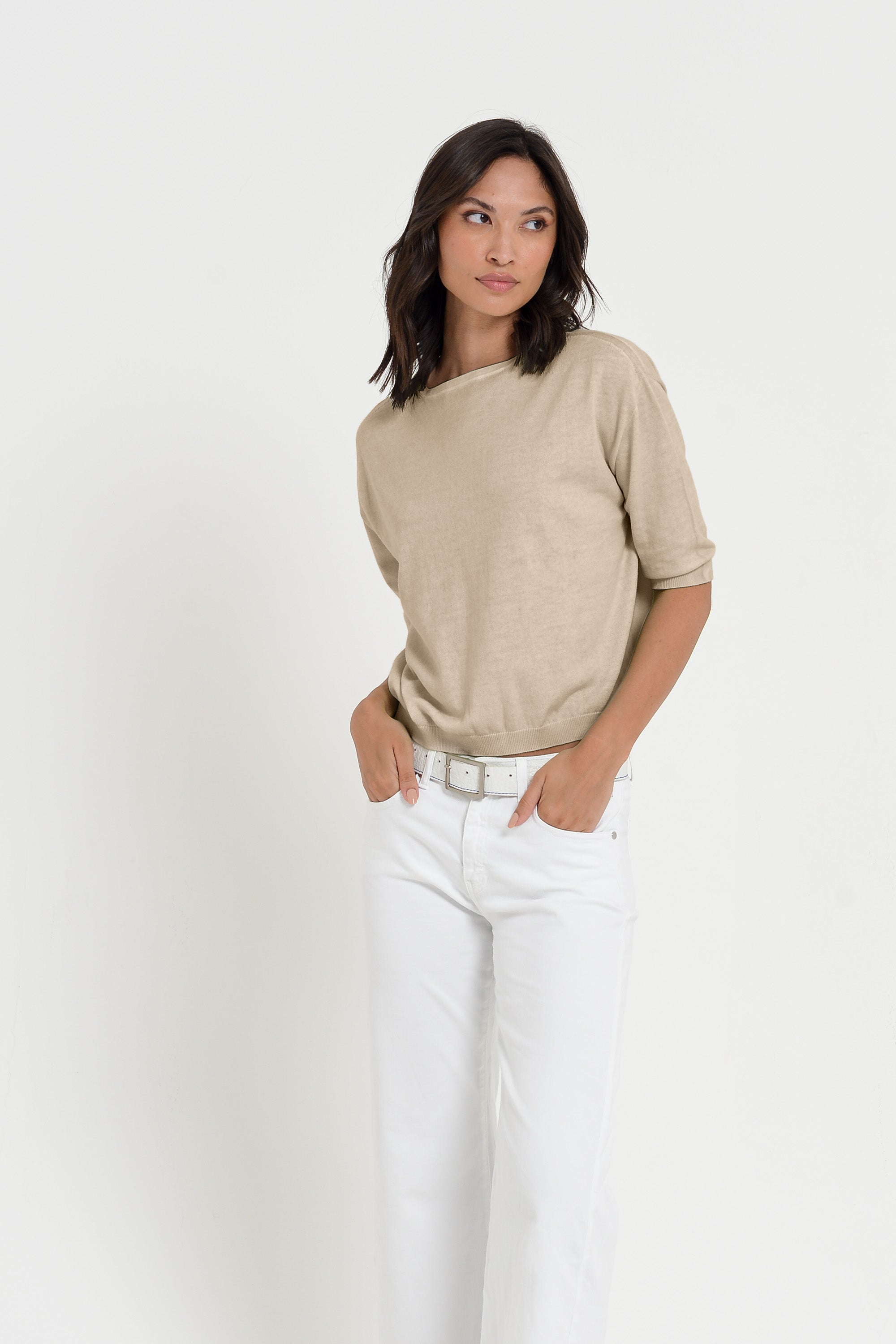Kriss Knit - Women's Short Sleeve Cropped Sweater - Harbor