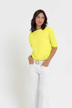 Kriss Knit - Women's Short Sleeve Cropped Sweater - Lime