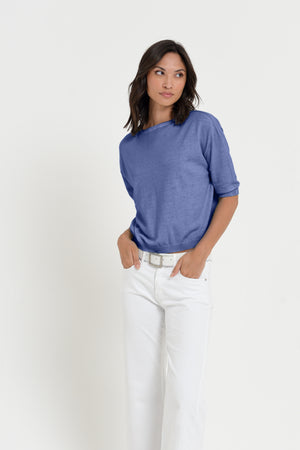 Kriss Knit - Women's Short Sleeve Cropped Sweater - Whale