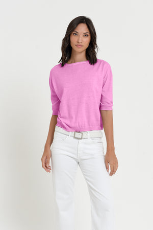 Kriss Knit - Women's Short Sleeve Cropped Sweater - Candy