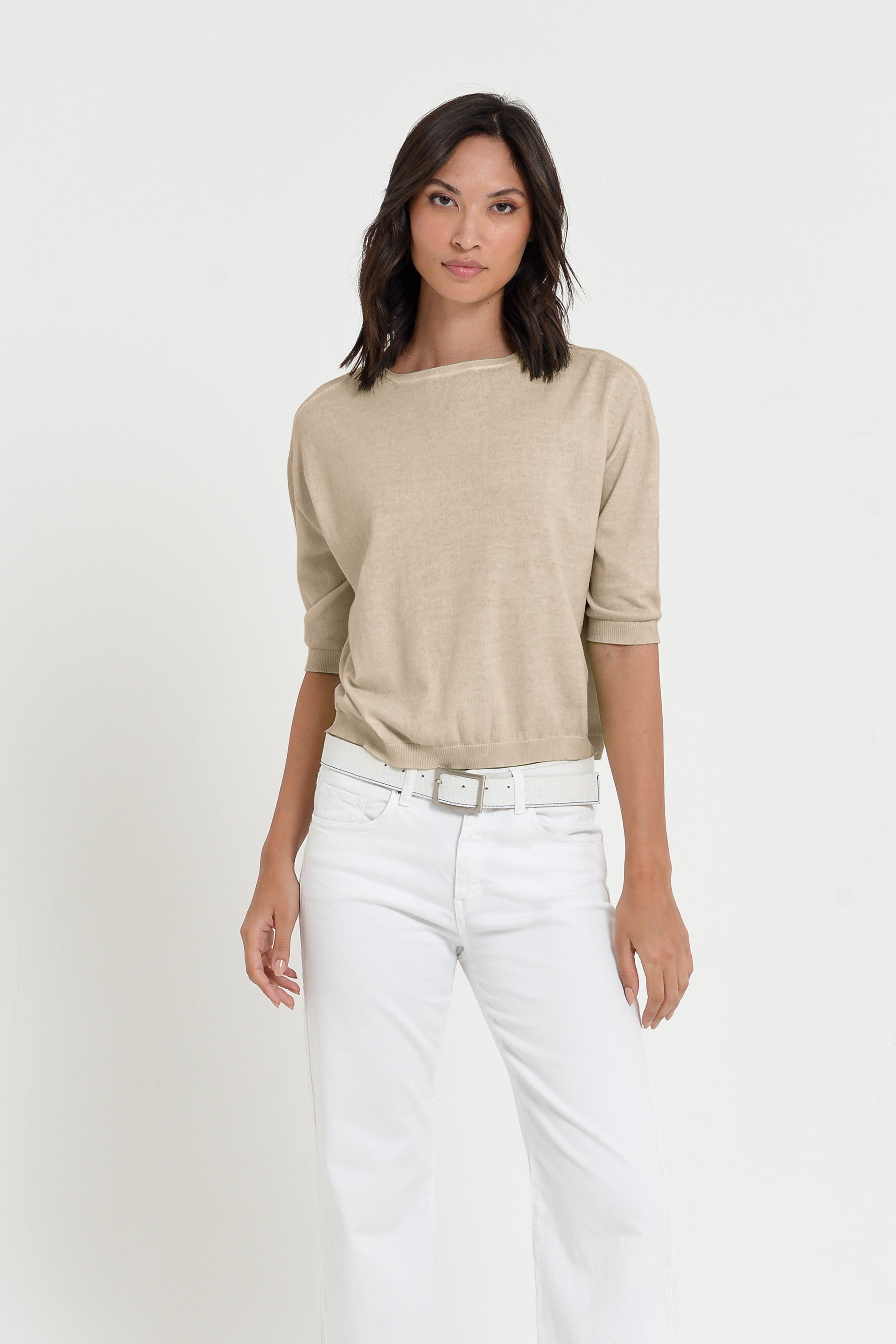 Kriss Knit - Women's Short Sleeve Cropped Sweater - Harbor