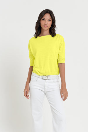 Kriss Knit - Women's Short Sleeve Cropped Sweater - Lime