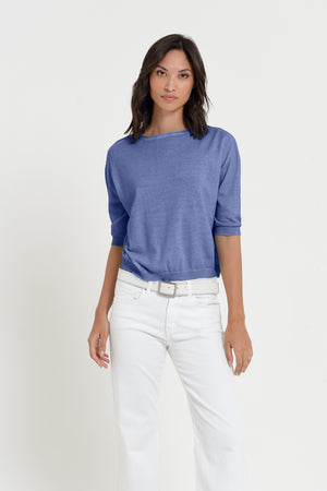 Kriss Knit - Women's Short Sleeve Cropped Sweater - Whale