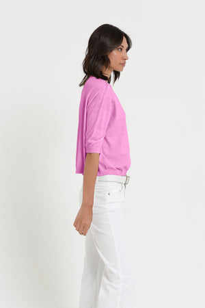 Kriss Knit - Women's Short Sleeve Cropped Sweater - Candy