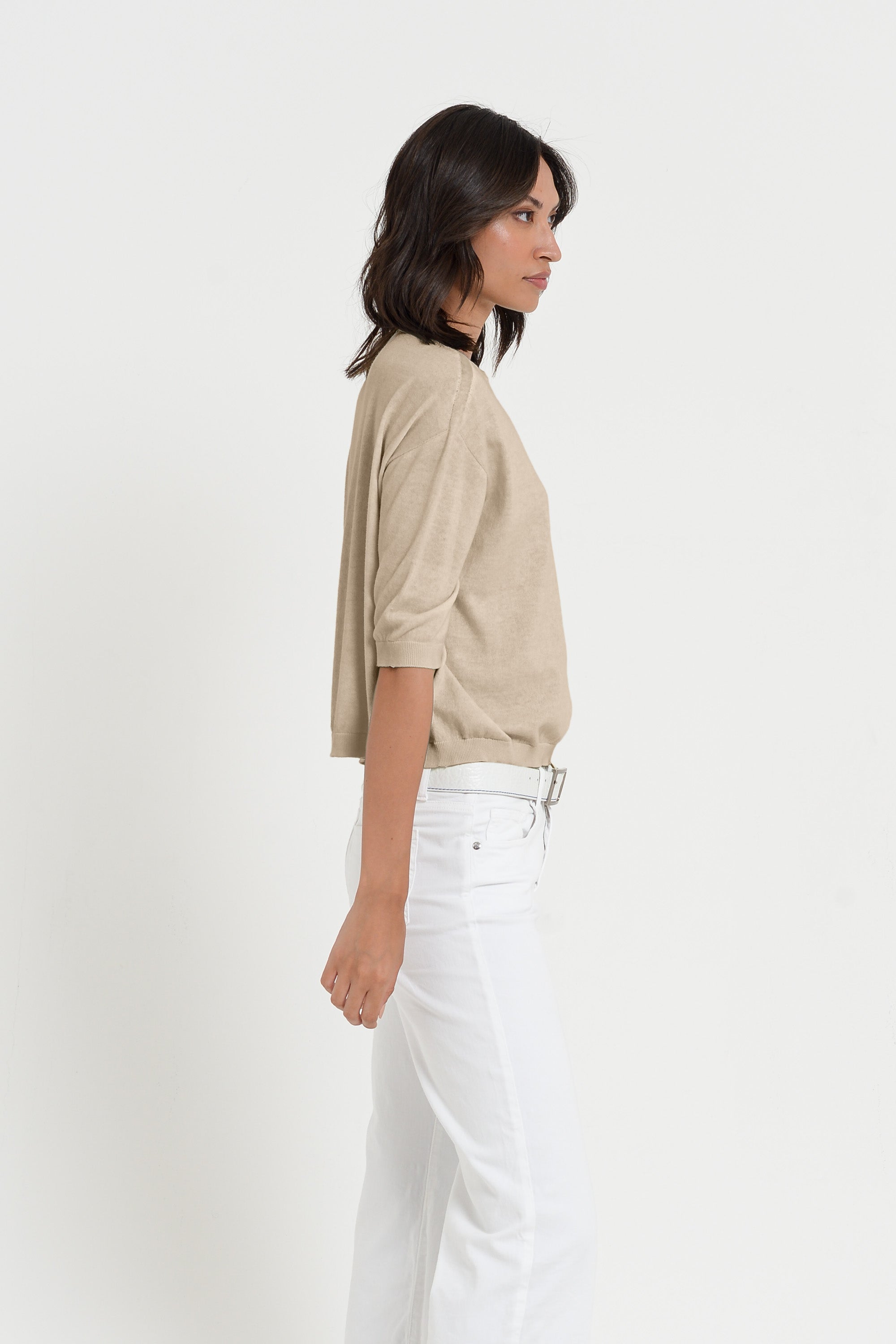 Kriss Knit - Women's Short Sleeve Cropped Sweater - Harbor