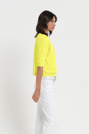Kriss Knit - Women's Short Sleeve Cropped Sweater - Lime