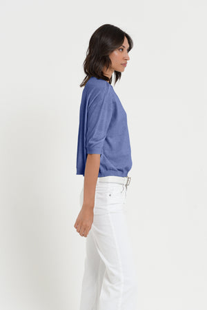 Kriss Knit - Women's Short Sleeve Cropped Sweater - Whale