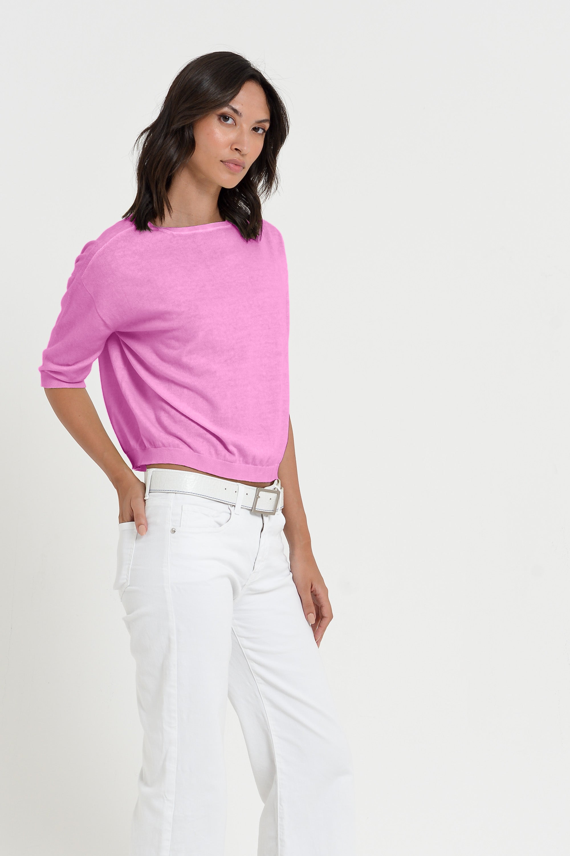Kriss Knit - Women's Short Sleeve Cropped Sweater - Candy