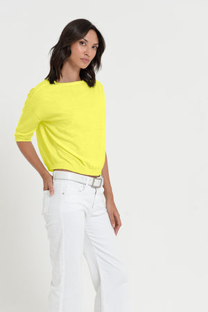 Kriss Knit - Women's Short Sleeve Cropped Sweater - Lime