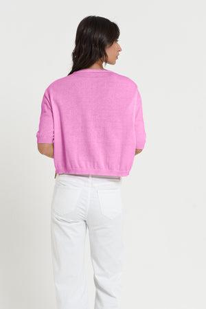 Kriss Knit - Women's Short Sleeve Cropped Sweater - Candy