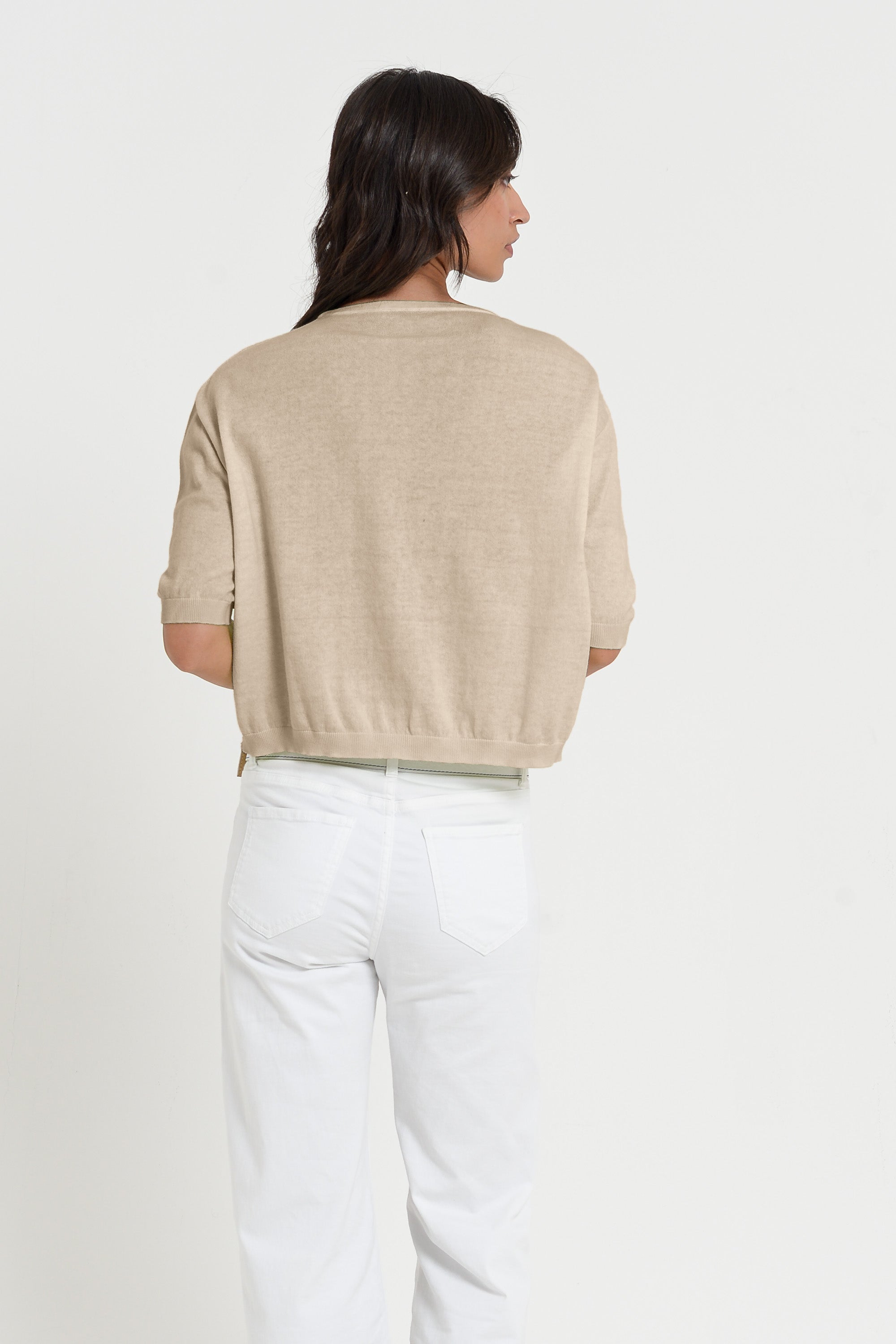 Kriss Knit - Women's Short Sleeve Cropped Sweater - Harbor
