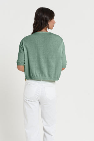 Kriss Knit - Women's Short Sleeve Cropped Sweater - Juniper