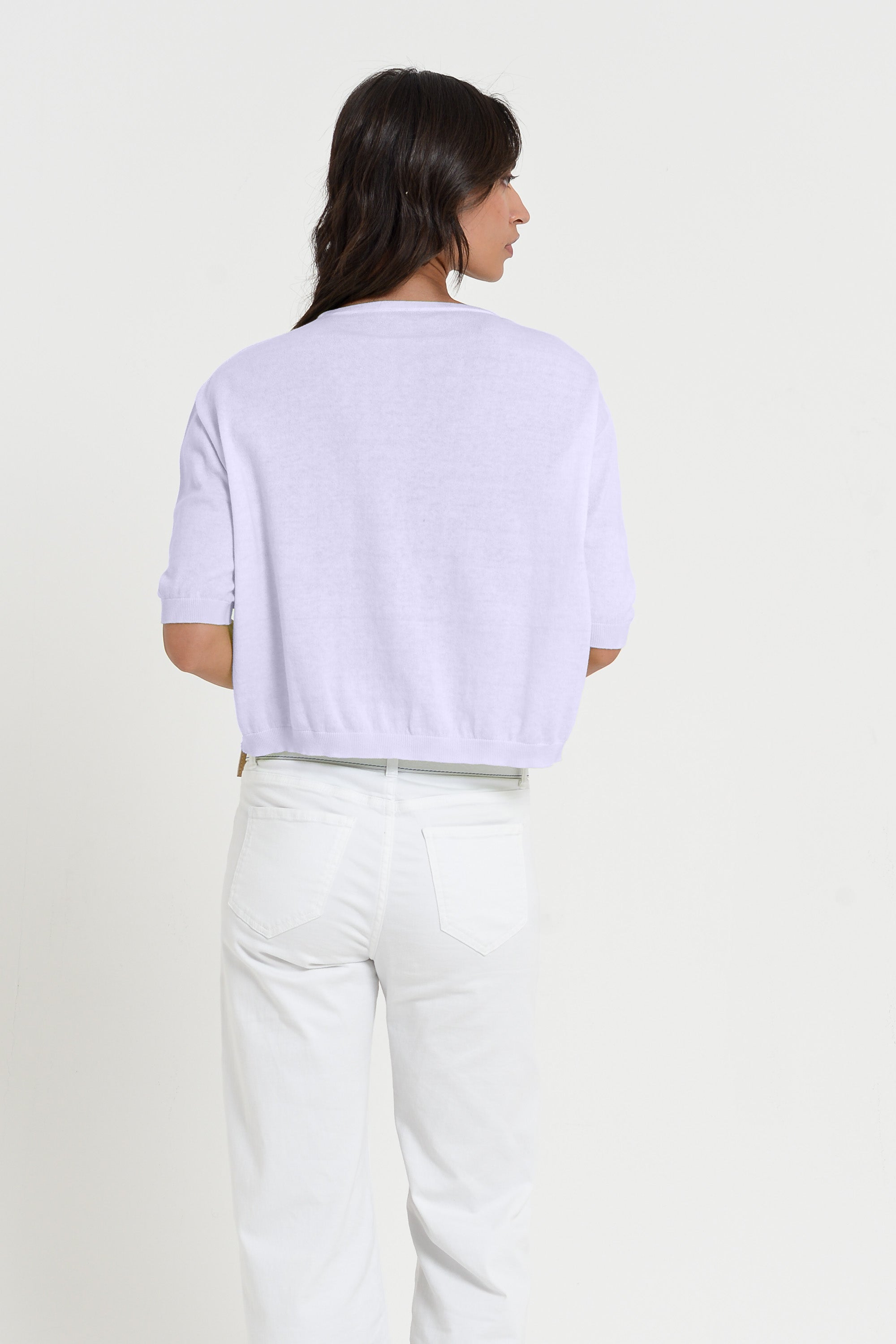 Kriss Knit - Women's Short Sleeve Cropped Sweater - Lilac