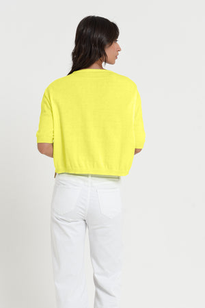 Kriss Knit - Women's Short Sleeve Cropped Sweater - Lime