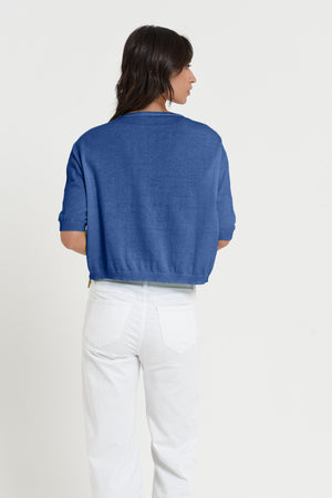 Kriss Knit - Women's Short Sleeve Cropped Sweater - Pacific