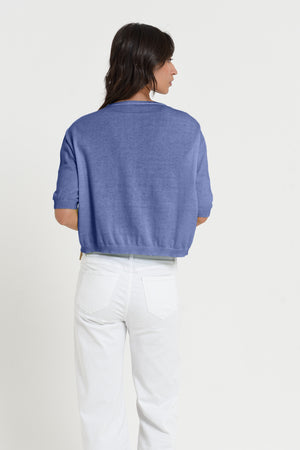 Kriss Knit - Women's Short Sleeve Cropped Sweater - Whale