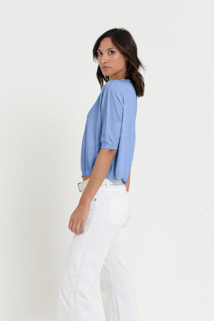 Kriss Knit - Women's Short Sleeve Cropped Sweater - Bay