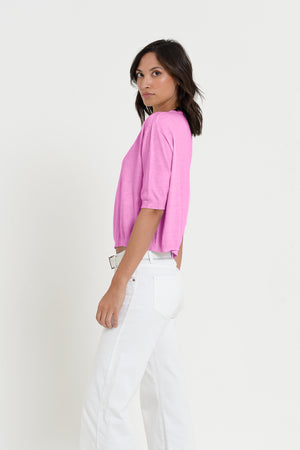 Kriss Knit - Women's Short Sleeve Cropped Sweater - Candy
