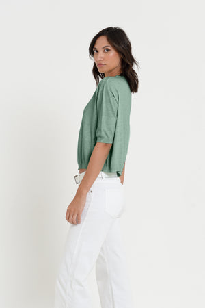 Kriss Knit - Women's Short Sleeve Cropped Sweater - Juniper