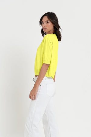 Kriss Knit - Women's Short Sleeve Cropped Sweater - Lime