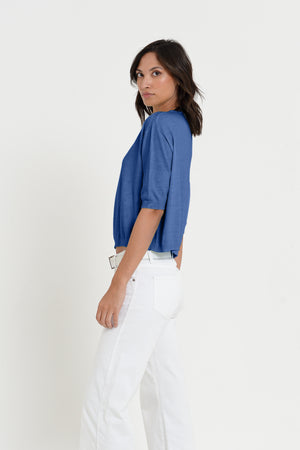 Kriss Knit - Women's Short Sleeve Cropped Sweater - Pacific