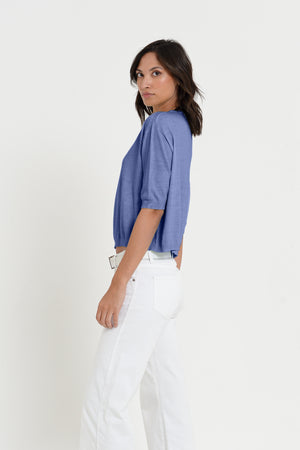 Kriss Knit - Women's Short Sleeve Cropped Sweater - Whale