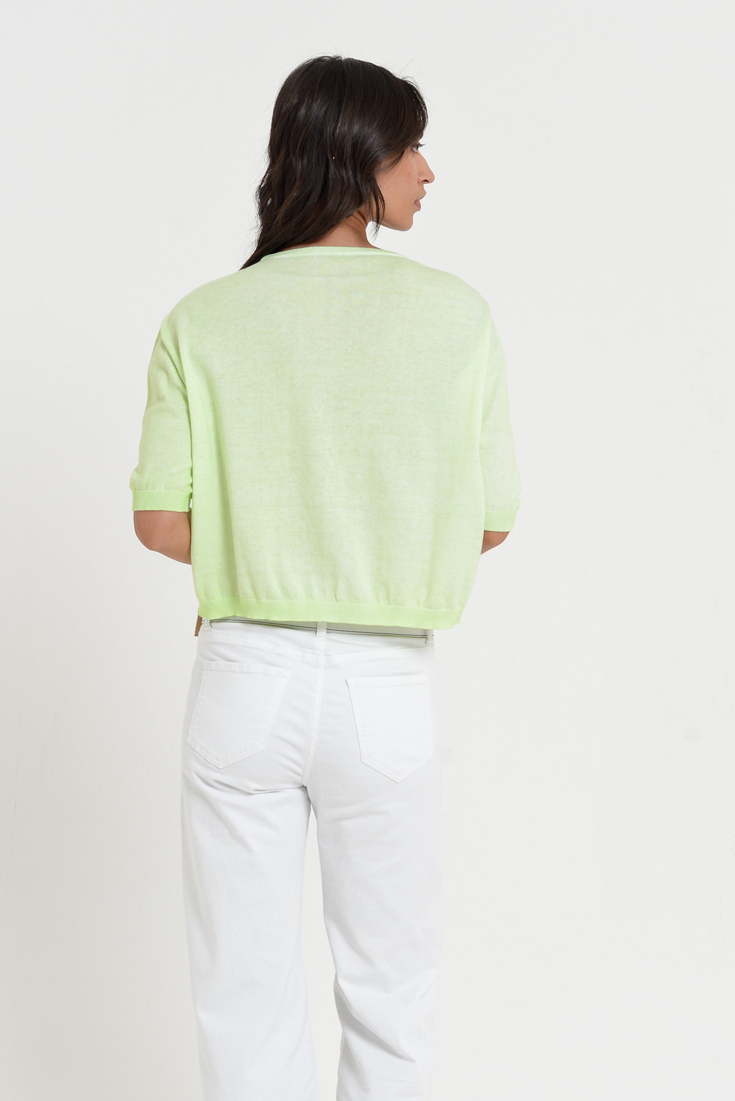 Kriss Knit - Women's Short Sleeve Cropped Sweater - Margarita