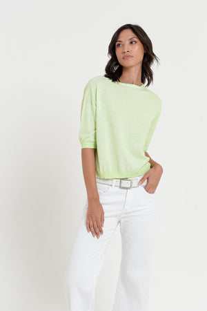Kriss Knit - Women's Short Sleeve Cropped Sweater - Margarita
