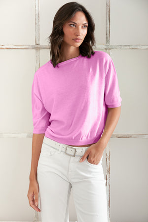 Kriss Knit - Women's Short Sleeve Cropped Sweater - Candy