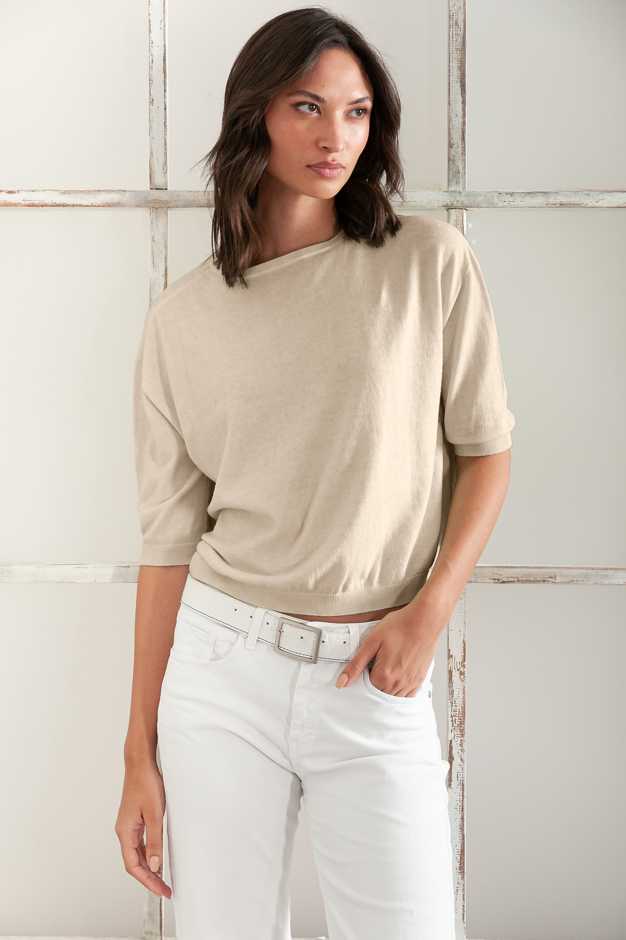 Kriss Knit - Women's Short Sleeve Cropped Sweater - Harbor