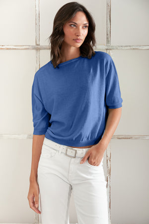 Kriss Knit - Women's Short Sleeve Cropped Sweater - Pacific