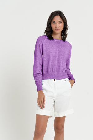 Kim Crewneck - Women's Cropped Cotton Sweater - Morado