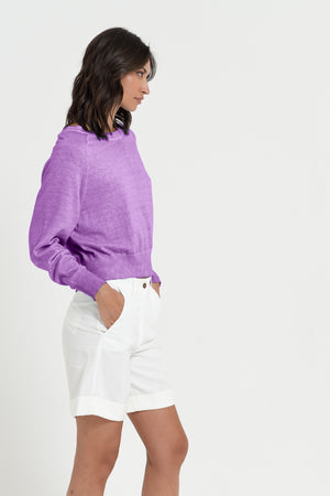 Kim Crewneck - Women's Cropped Cotton Sweater - Morado