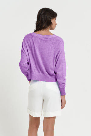 Kim Crewneck - Women's Cropped Cotton Sweater - Morado