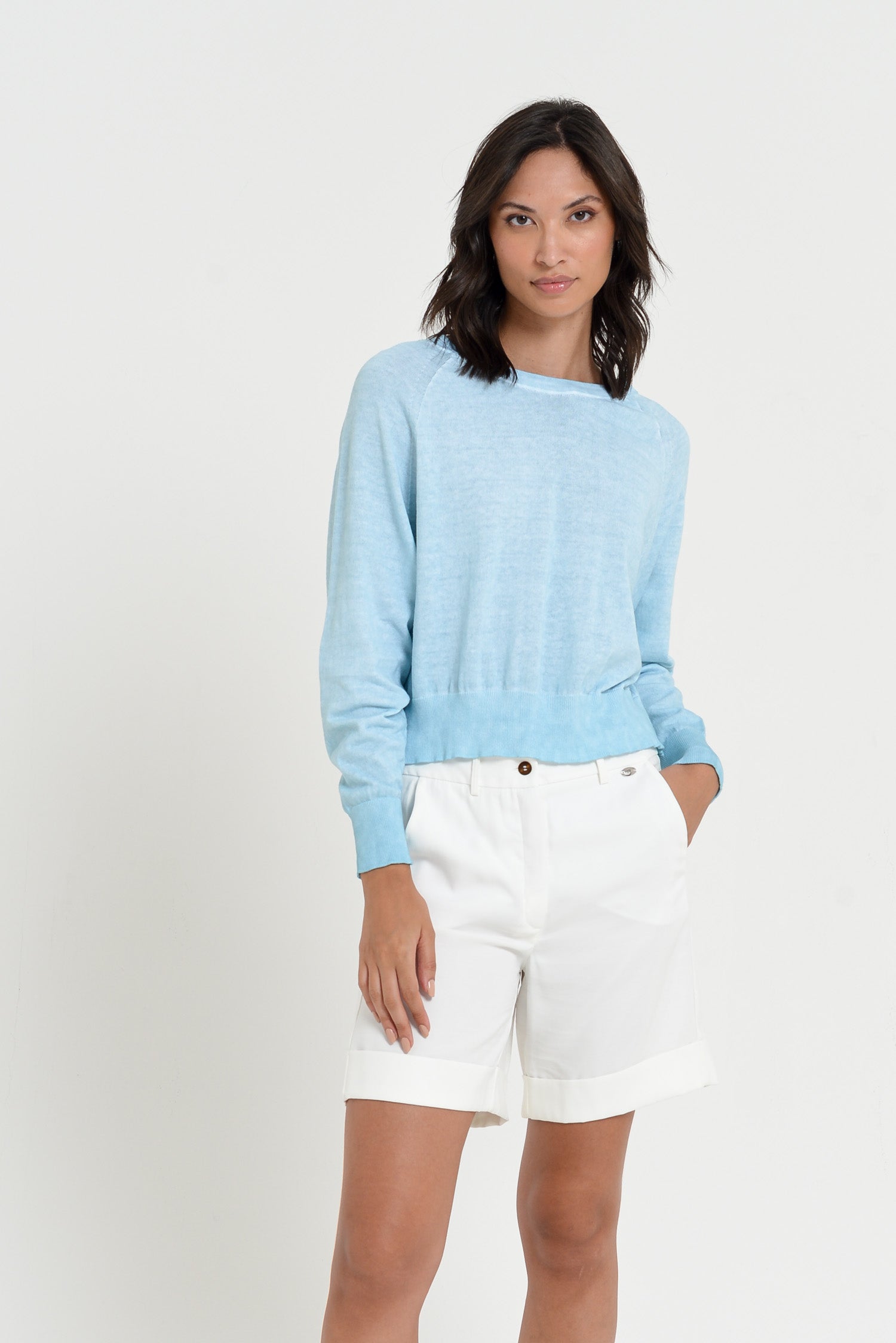 Kim Crewneck - Women's Cropped Cotton Sweater - Bora Bora