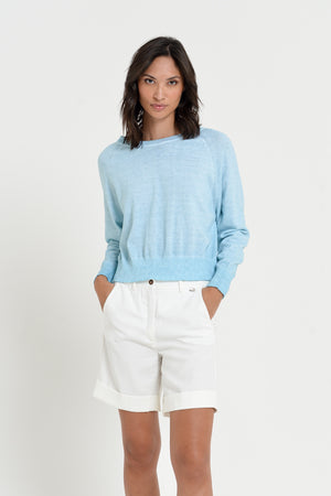 Kim Crewneck - Women's Cropped Cotton Sweater - Bora Bora