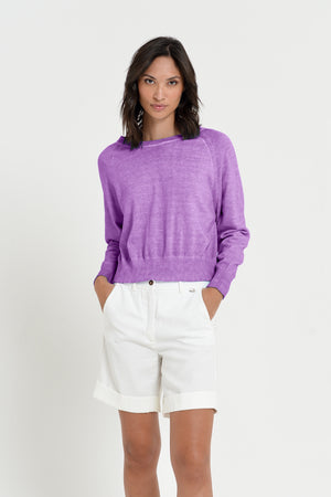 Kim Crewneck - Women's Cropped Cotton Sweater - Morado