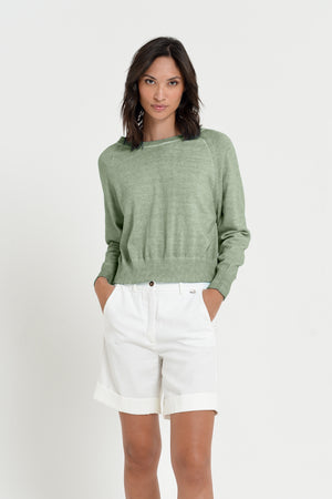 Kim Crewneck - Women's Cropped Cotton Sweater - Palm